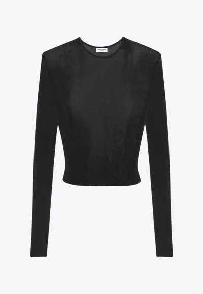 Saint Laurent Ribbed Knit Cropped Sweater In Black