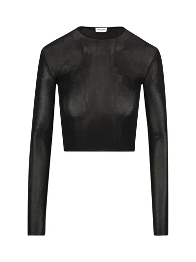 Saint Laurent Ribbed-knit Cropped Top In Black