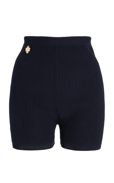 Saint Laurent Ribbed Knit Cycling Shorts In Blue