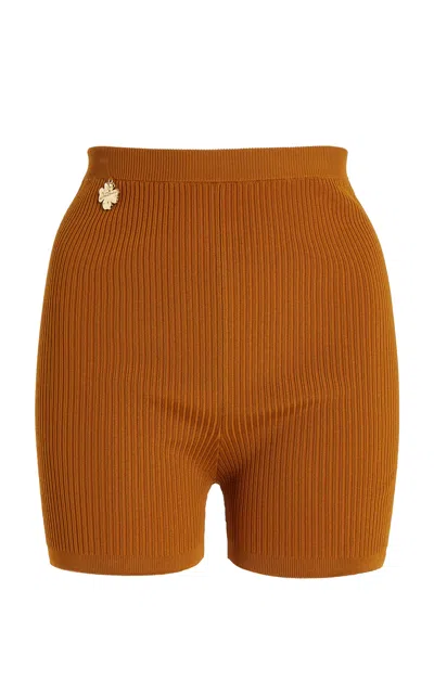 Saint Laurent Ribbed Knit Cycling Shorts In Orange