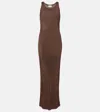 Saint Laurent Sleeveless Scoop Neck Ribbed Maxi Dress In Brown