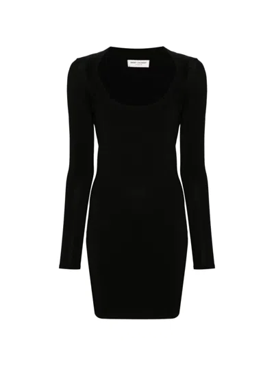 Saint Laurent Ribbed Knit Mini Dress In Black