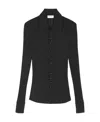 Saint Laurent Ribbed-knit Polo Top In Black