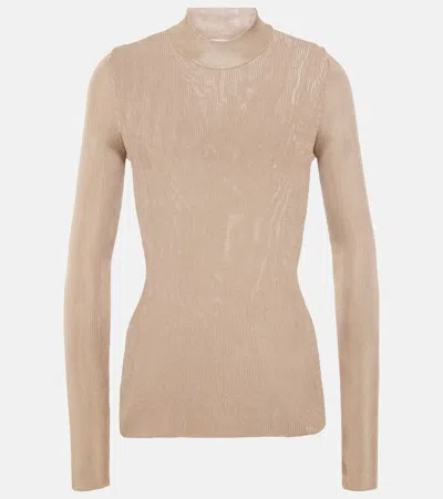 Saint Laurent Ribbed-knit Silk Sweater In Sable