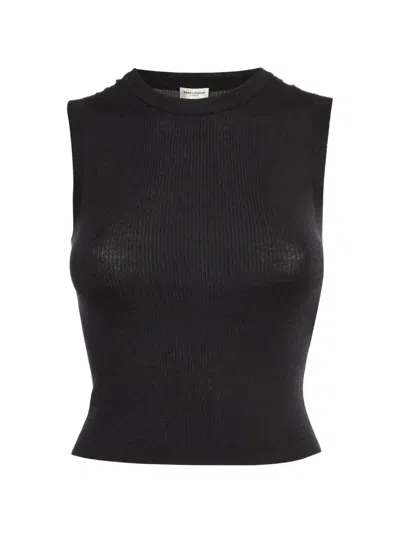 Pre-owned Saint Laurent Ribbed Knit Sleeveless Top In Black