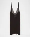 Saint Laurent Ribbed Knit Tank Top With Lace Detail In Black