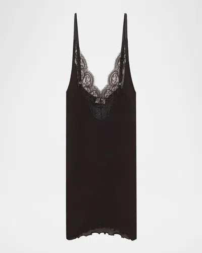 Saint Laurent Ribbed Knit Tank Top With Lace Detail