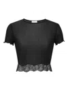 Saint Laurent Lace-trim Short-sleeve Crop T-shirt In Black