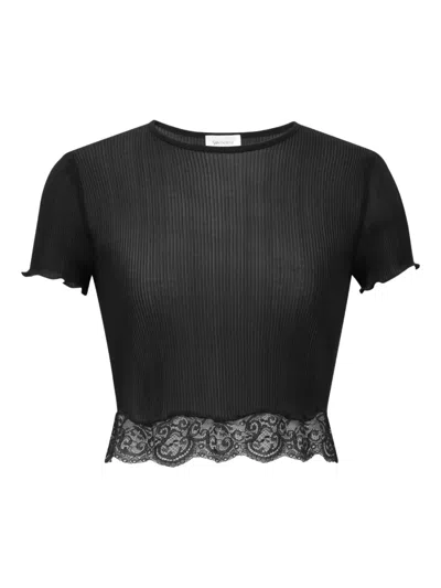 SAINT LAURENT RIBBED LACE-HEM TOP
