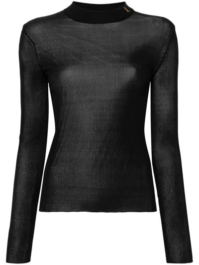 Saint Laurent Ribbed Knit Sweater Cassandre In Black