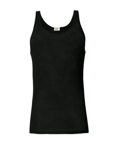 Saint Laurent Ribbed Scoop Neck Top In Black