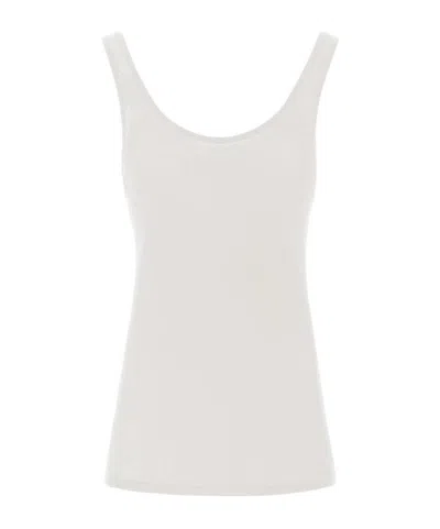 Saint Laurent Ribbed Scoop Neck Top In White