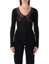 Saint Laurent Ribbed Silk And Lace Cardigan In Black