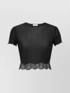 Saint Laurent Lace-trim Short-sleeve Crop T-shirt In Blue