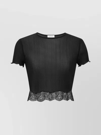 SAINT LAURENT RIBBED SILK AND LACE T-SHIRT