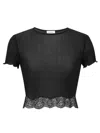 Saint Laurent Laced T-shirt In Ribbed Silk In Black
