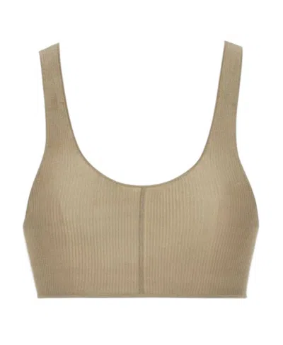Saint Laurent Ribbed Silk Bralette In Nude