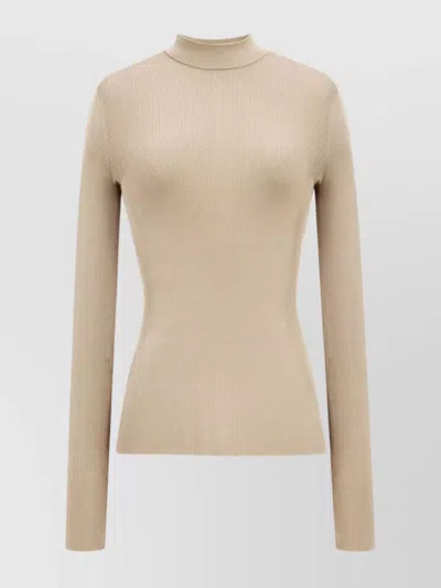 Saint Laurent Ribbed Silk High-necked Fitted Top In Neutral