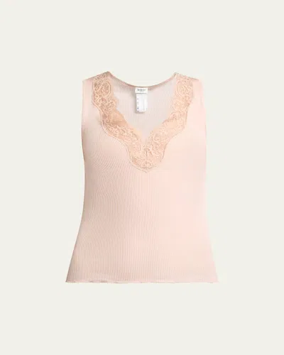 Saint Laurent Ribbed Silk Laced Tank Top In Sand