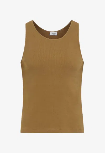 Saint Laurent Ribbed Tank Top In Brown
