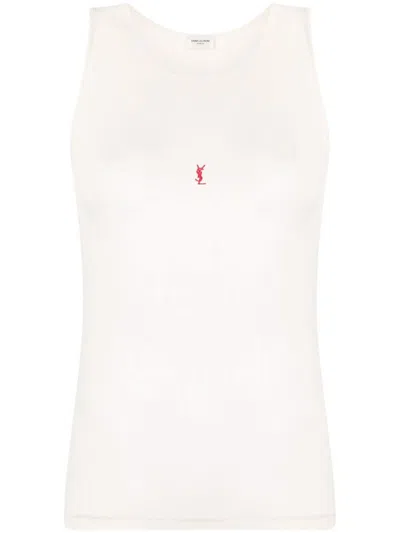 Saint Laurent Knitted Wool Tank Top In Beige