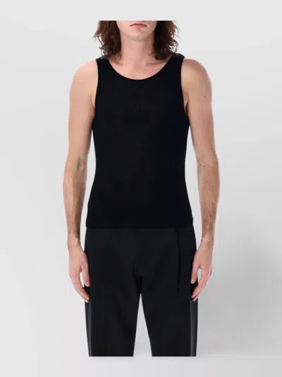 Saint Laurent Ribbed Texture Scoop Neck Sleeveless Top In Black