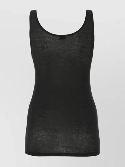 Saint Laurent Ribbed Texture Scoop Neck Tank Top In Black