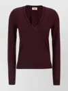 Saint Laurent Ribbed V-neck Knit Sweater With Long Sleeves In Animal Print