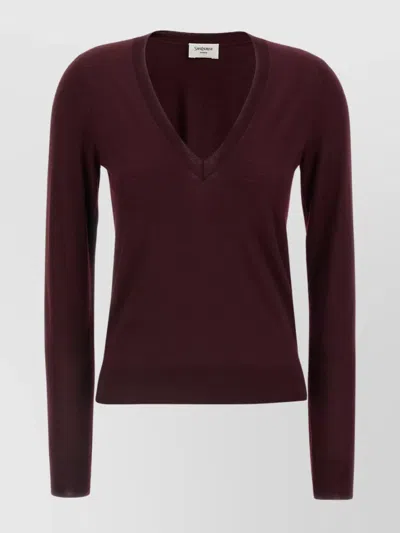 SAINT LAURENT RIBBED V-NECK KNIT SWEATER WITH LONG SLEEVES