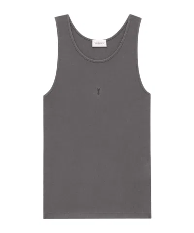 Saint Laurent Ribbed Vest In Gray