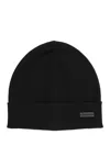 Saint Laurent Wool Beanie With Logo Patch In Black