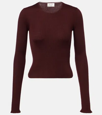 Saint Laurent Ribbed-knit Wool, Cashmere, And Silk Top In Burgundy