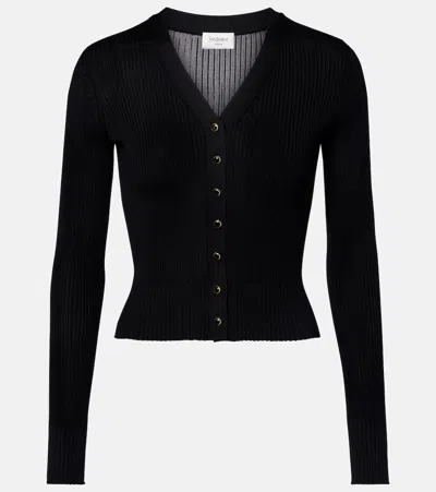 Saint Laurent Ribbed-knit Wool, Cashmere, Silk Cardigan In Multi