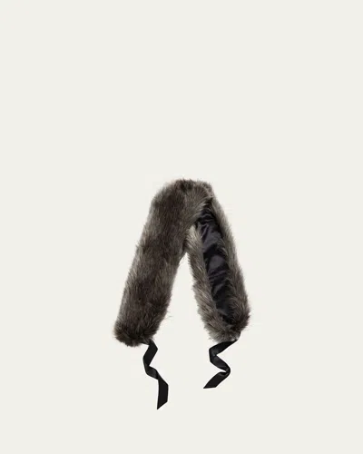 Saint Laurent Ribbon Faux Fur Scarf In Graphite