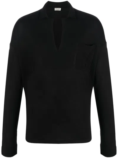 Saint Laurent Rich Wool-silk Sweatshirt. In Black