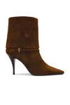 Saint Laurent Niki Suede Ysl Stiletto Ankle Booties In Land