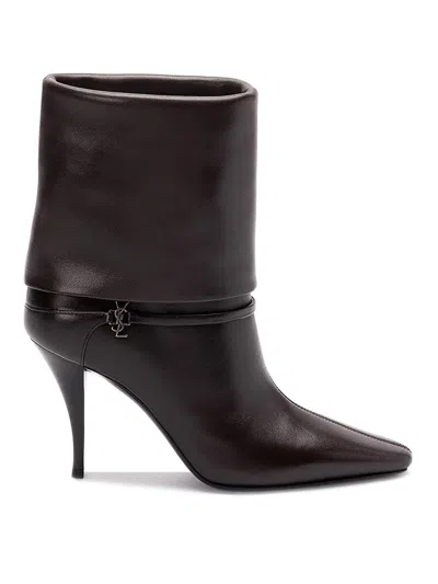 Saint Laurent Niki Embellished Leather Ankle Boots In Brown
