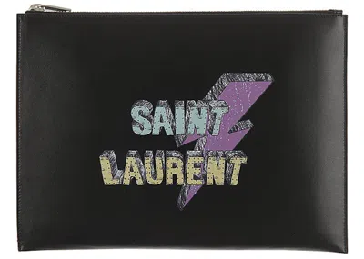 Pre-owned Saint Laurent Rider Clutch Pouch Small In Black