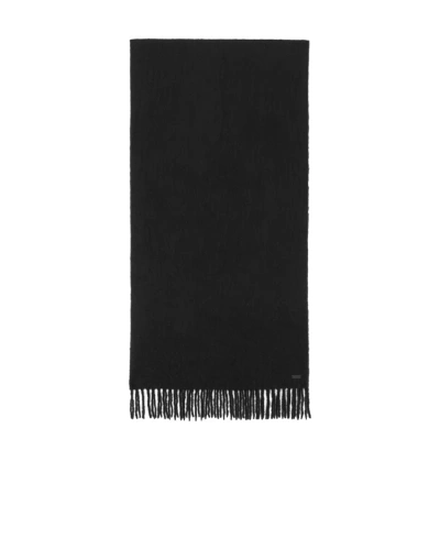 SAINT LAURENT SAINT LAURENT LOGO PLAQUE FRINGED SCARF