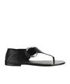 Saint Laurent Ring Leather Flat Sandals In Black