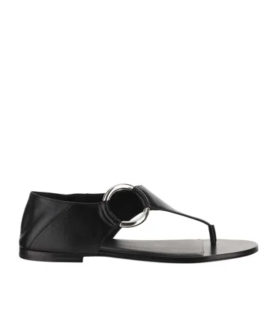 SAINT LAURENT RING LEATHER FLAT SANDALS
