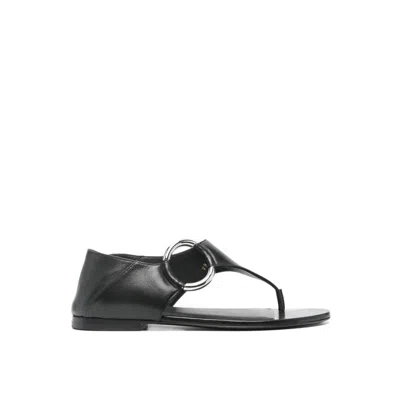 Saint Laurent Ring Leather Flat Sandals In Black