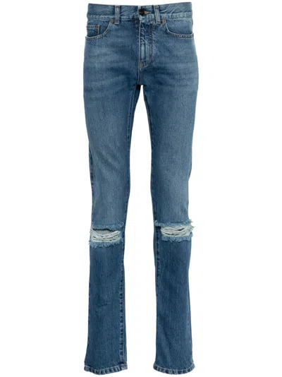 Saint Laurent Ripped-detail Slim-fit Jeans In Blau