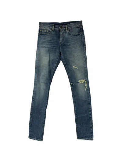 Pre-owned Saint Laurent Ripped Slim-fit Jeans In Blue