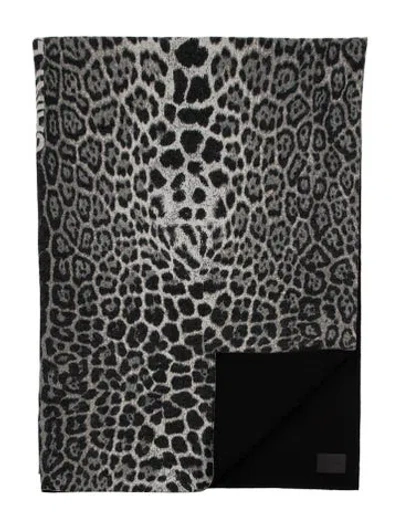 Pre-owned Saint Laurent Rive Droite Leopard Throw Blanket In Grey