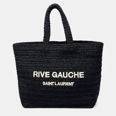 Pre-owned Saint Laurent Rive Gauche Black Raffia Shoulder Bag