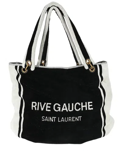 Saint Laurent Rive Gauche Black White Terry Cloth Beach Towel Tote (authentic  Pre-loved)