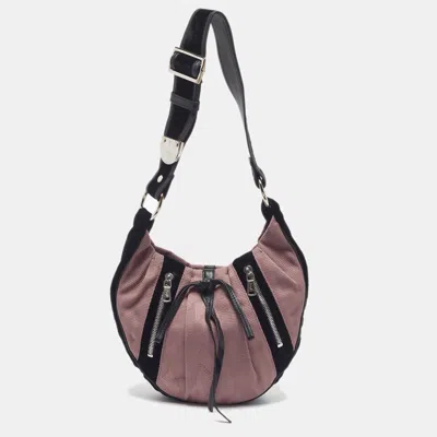Pre-owned Saint Laurent Rive Gauche Black/pink Logo Jacquard And Velvet Hobo