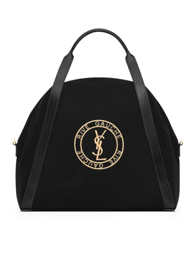 Saint Laurent Rive Gauche Bowling Tote In Canvas In Black