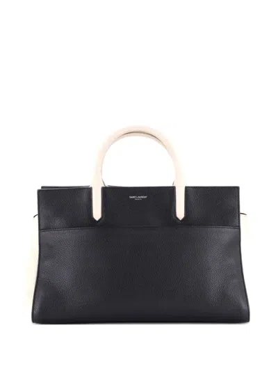 Pre-owned Saint Laurent Rive Gauche Cabas Leather Small Tote Bag In Black